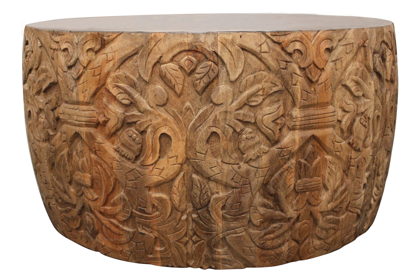 32" White And Natural Iron And Solid Wood Round Coffee Table - Homeroots - Flyclothing LLC