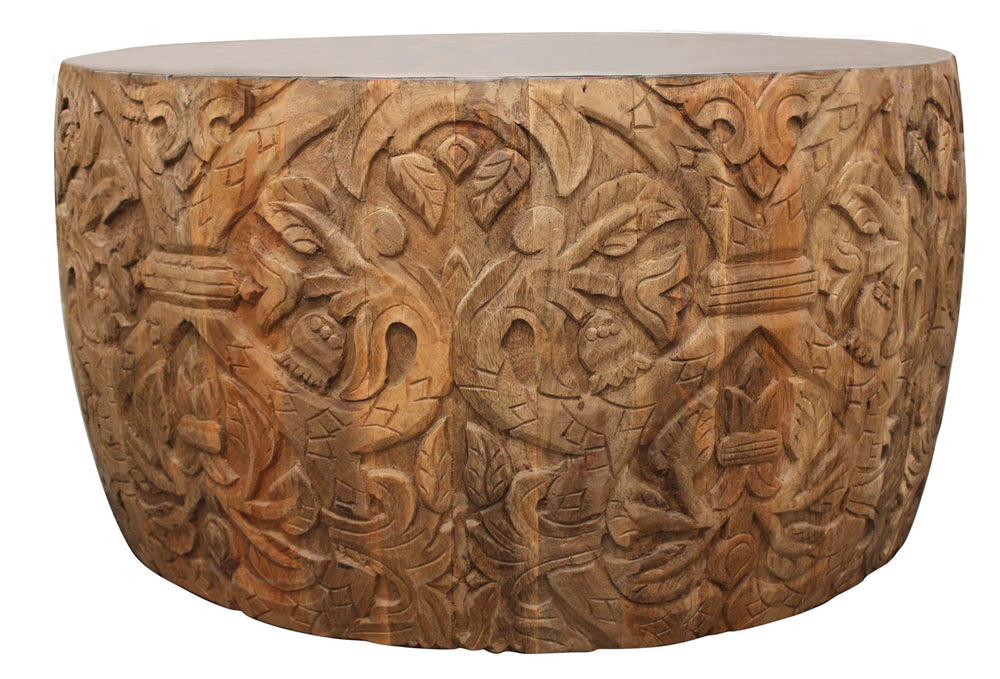 32" White And Natural Iron And Solid Wood Round Coffee Table - Homeroots - Flyclothing LLC