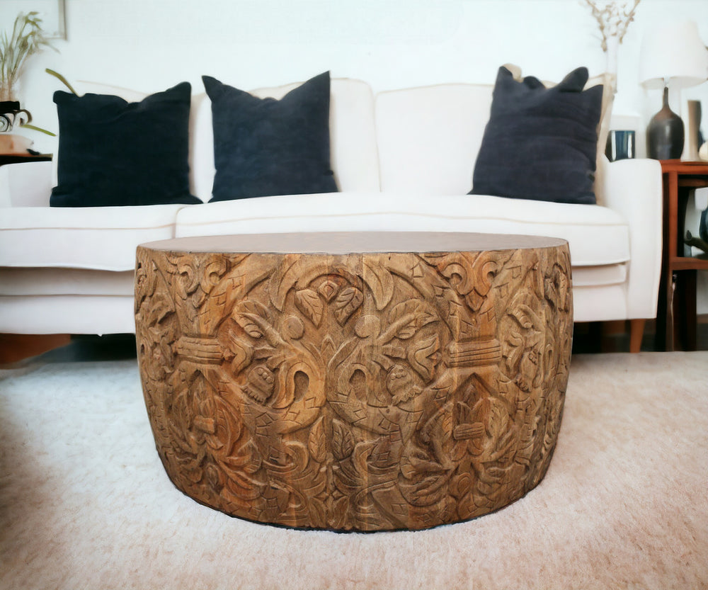 32" White And Natural Iron And Solid Wood Round Coffee Table - Homeroots - Flyclothing LLC