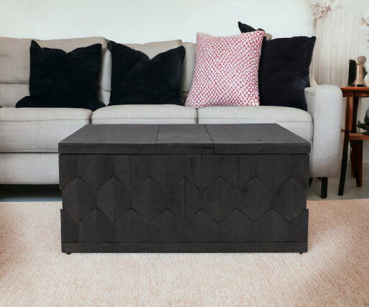 40" Dark Gray Solid Wood Square Distressed Coffee Table