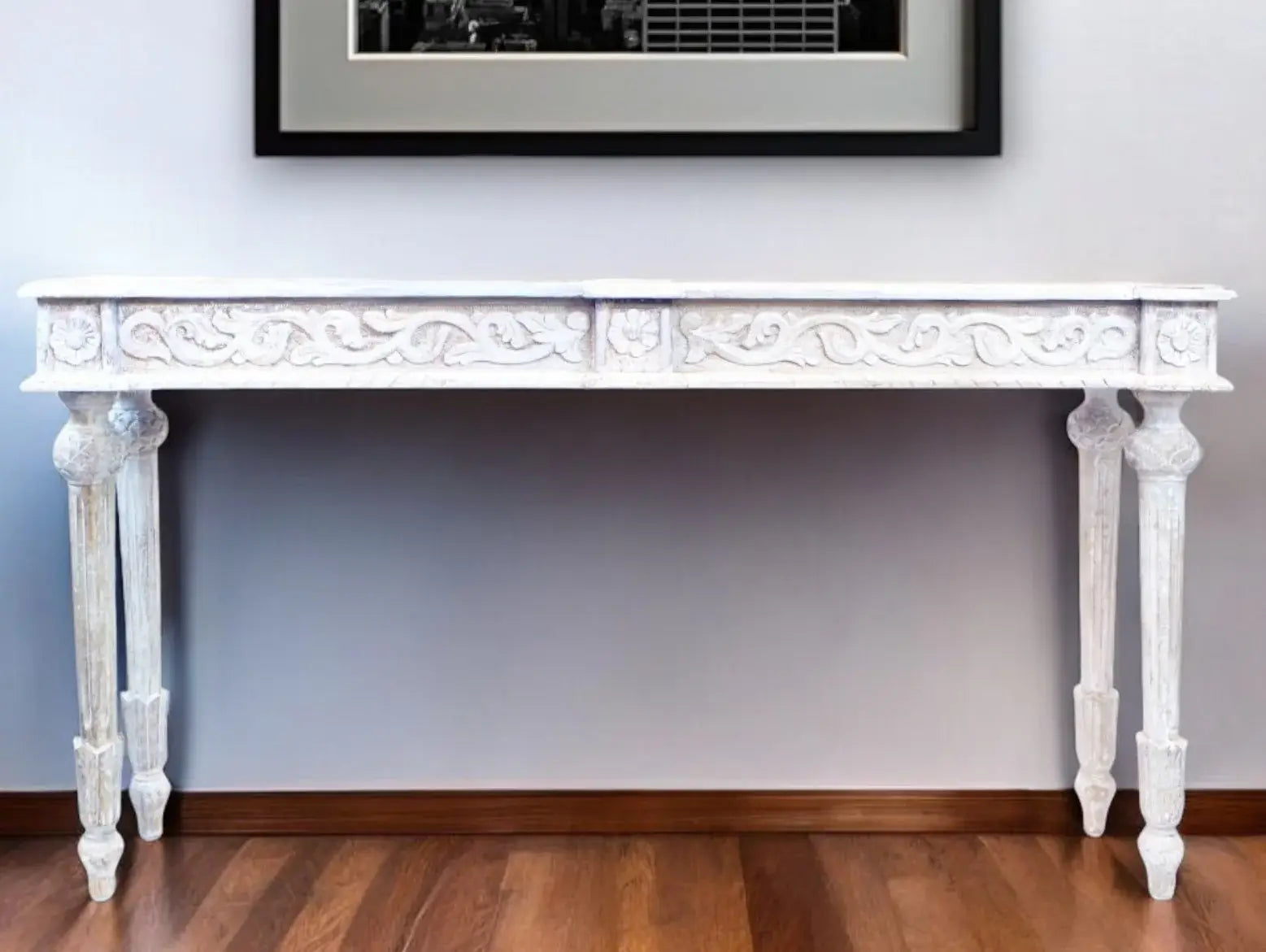 54" White Solid Wood Distressed Console Table - Homeroots - Flyclothing LLC