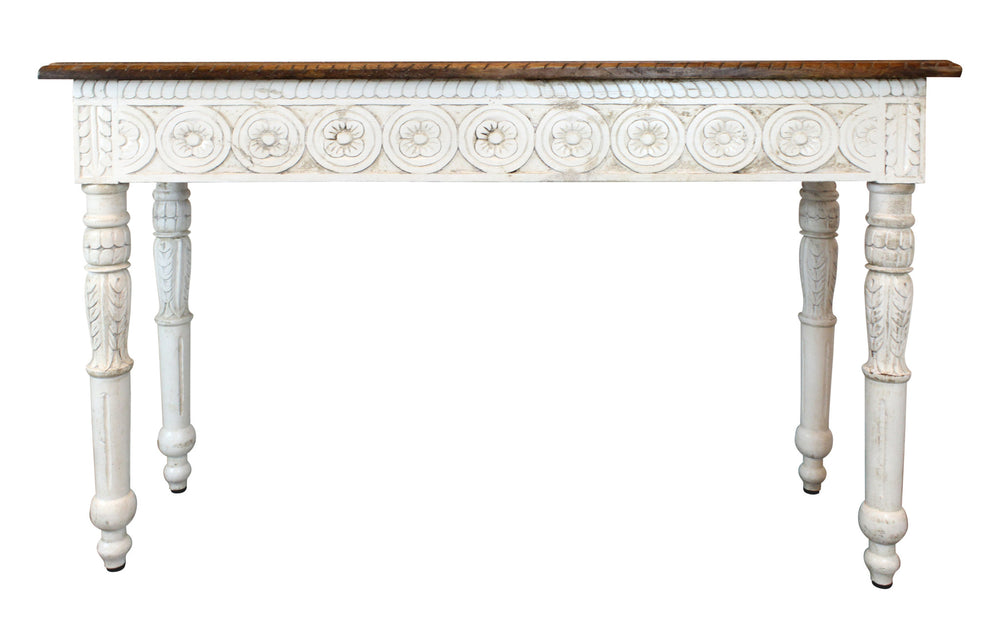 48" Natural and White Solid Wood Distressed Console Table