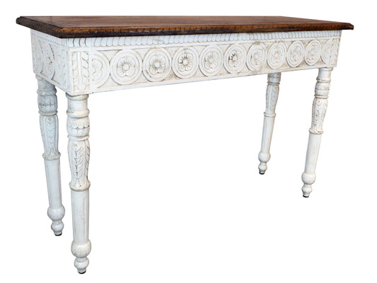 48" Natural and White Solid Wood Distressed Console Table - Homeroots