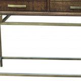 36" Brown and Brass Solid Wood Distressed Frame Console Table With Storage