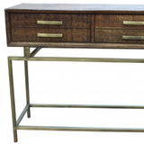 36" Brown and Brass Solid Wood Distressed Frame Console Table With Storage - Homeroots - Flyclothing LLC