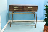 36" Brown and Brass Solid Wood Distressed Frame Console Table With Storage - Homeroots - Flyclothing LLC