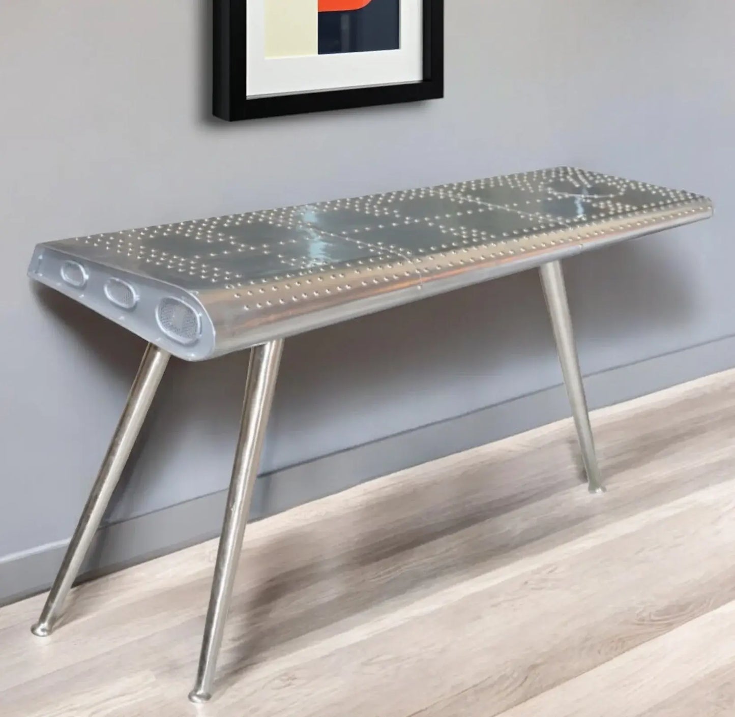 56" Silver Aluminum Three Leg Console Table - Homeroots - Flyclothing LLC