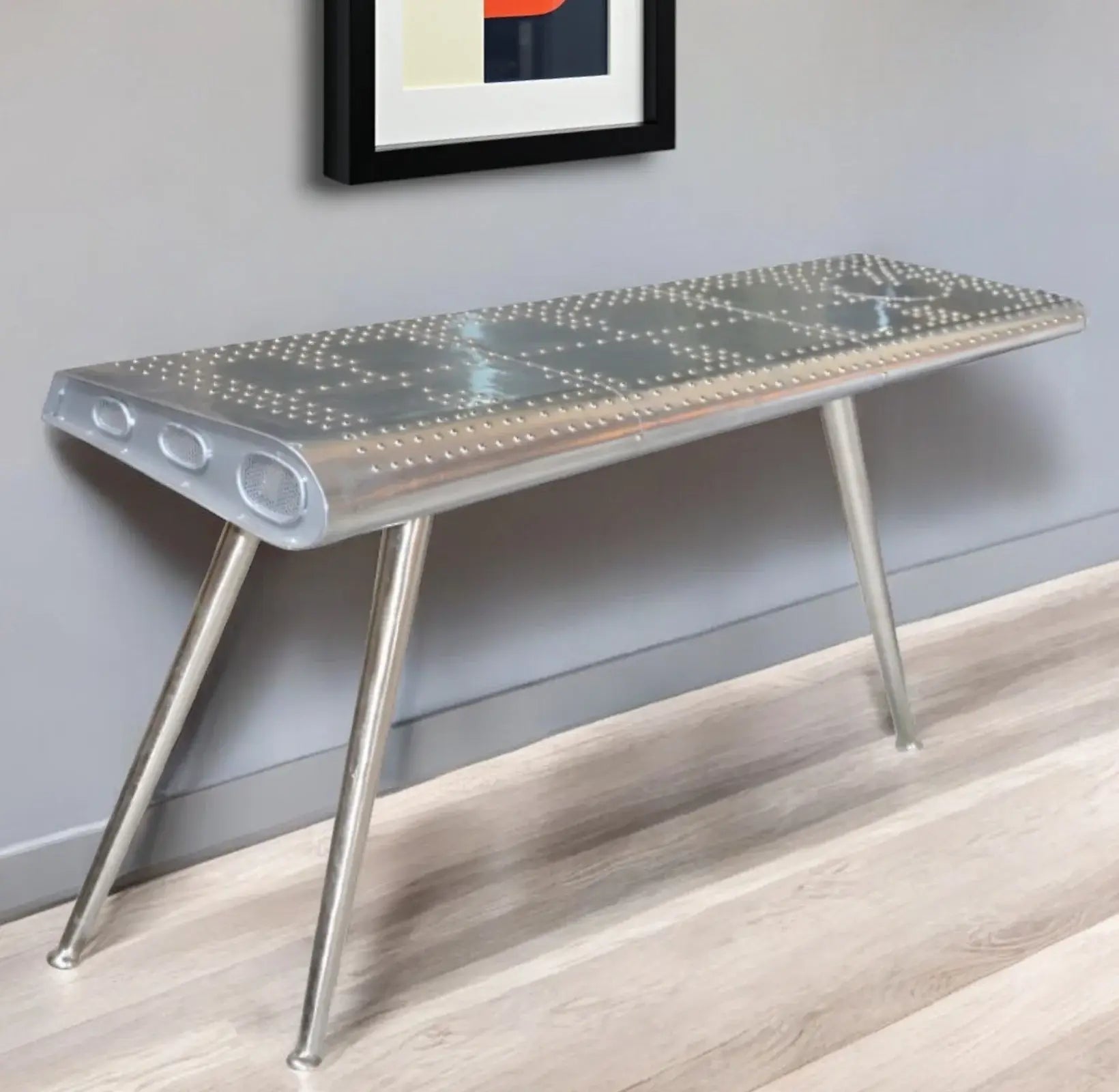 56" Silver Aluminum Three Leg Console Table - Homeroots - Flyclothing LLC