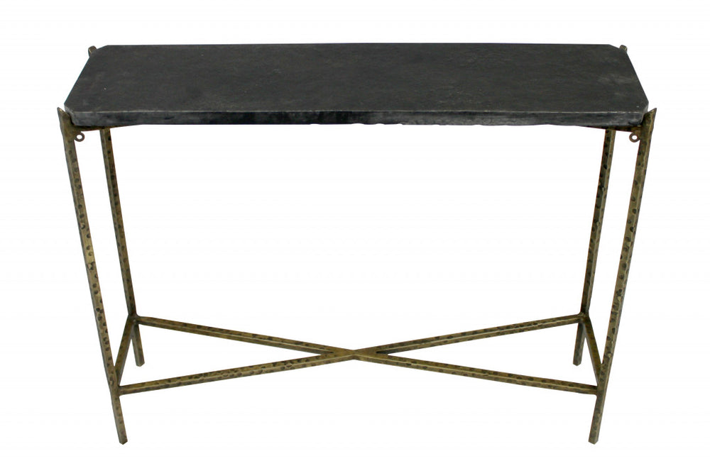 32" Black and Gold Stone Frame Console Table - Homeroots - Flyclothing LLC