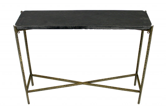 32" Black and Gold Stone Frame Console Table - Homeroots