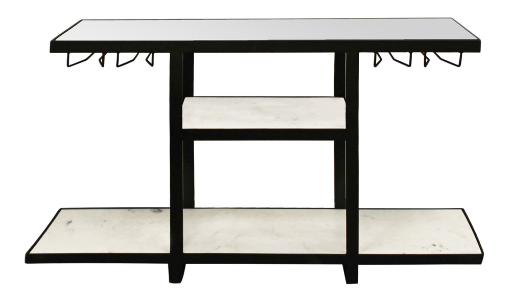 58" White and Black Glass Floor Shelf Console Table With Shelves