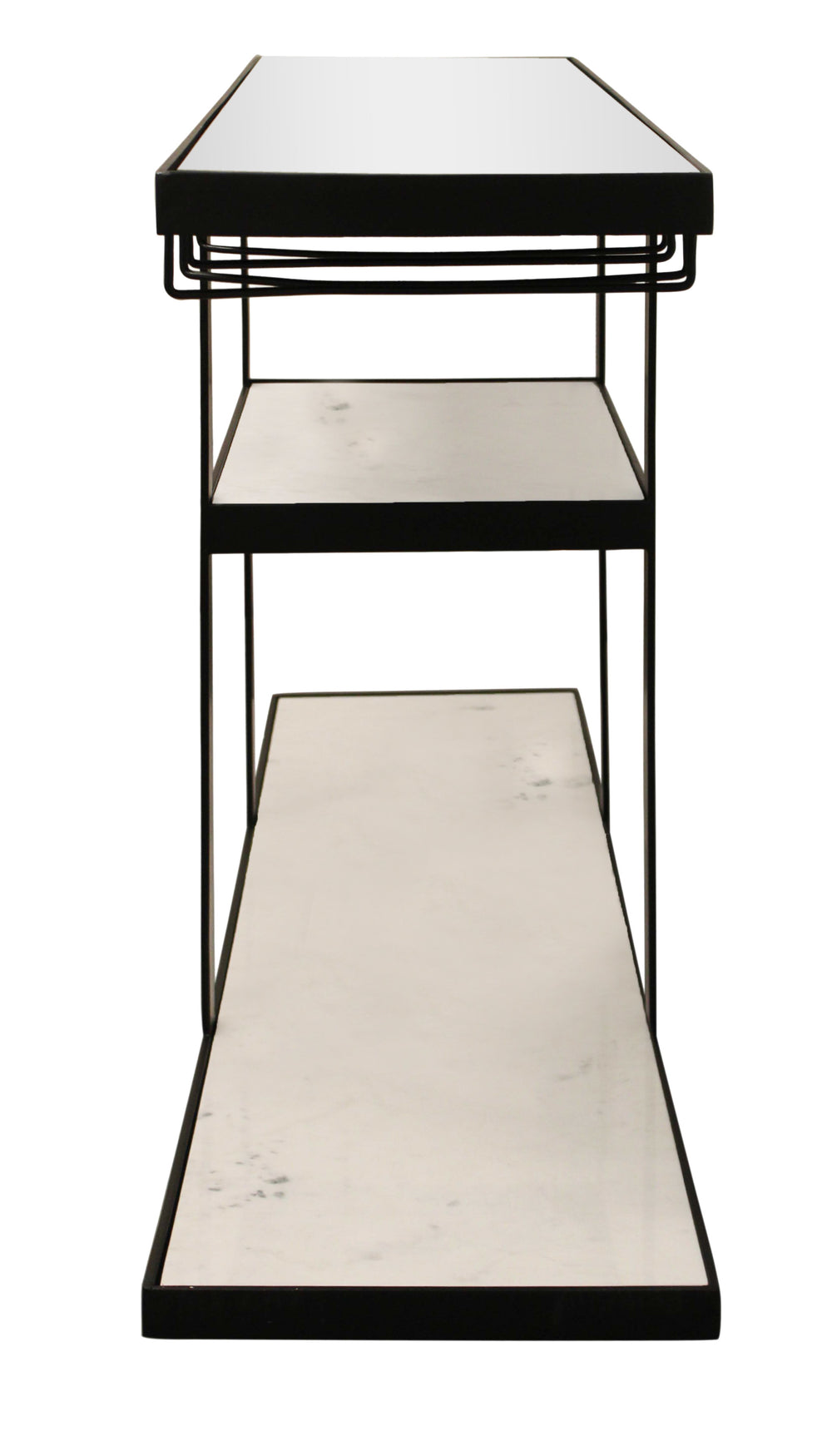 58" White and Black Glass Floor Shelf Console Table With Shelves - Homeroots - Flyclothing LLC
