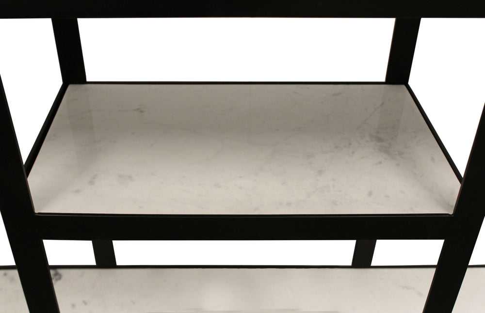58" White and Black Glass Floor Shelf Console Table With Shelves - Homeroots - Flyclothing LLC