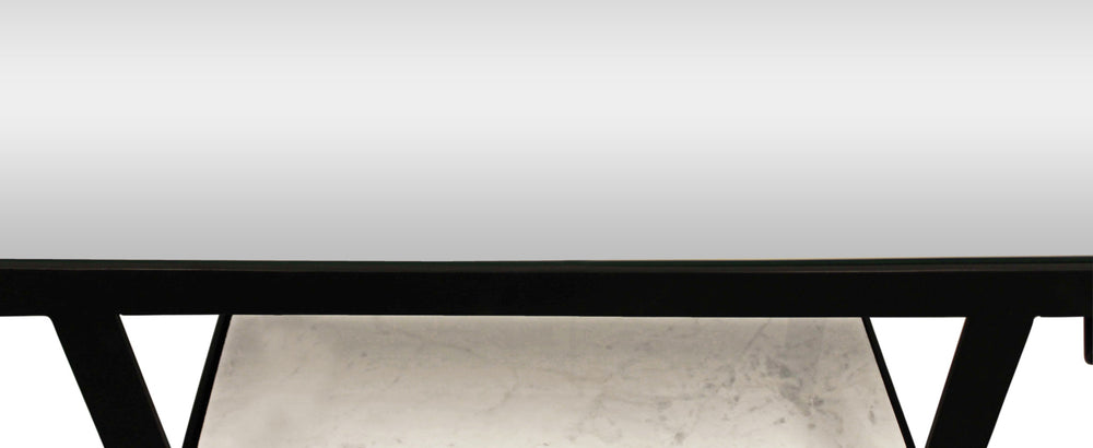 58" White and Black Glass Floor Shelf Console Table With Shelves - Homeroots - Flyclothing LLC
