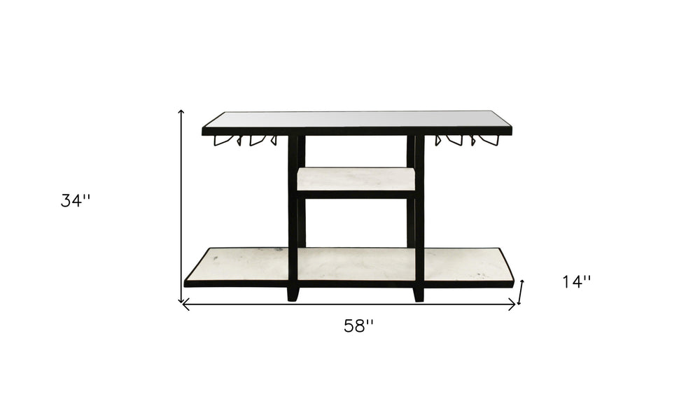 58" White and Black Glass Floor Shelf Console Table With Shelves - Homeroots - Flyclothing LLC