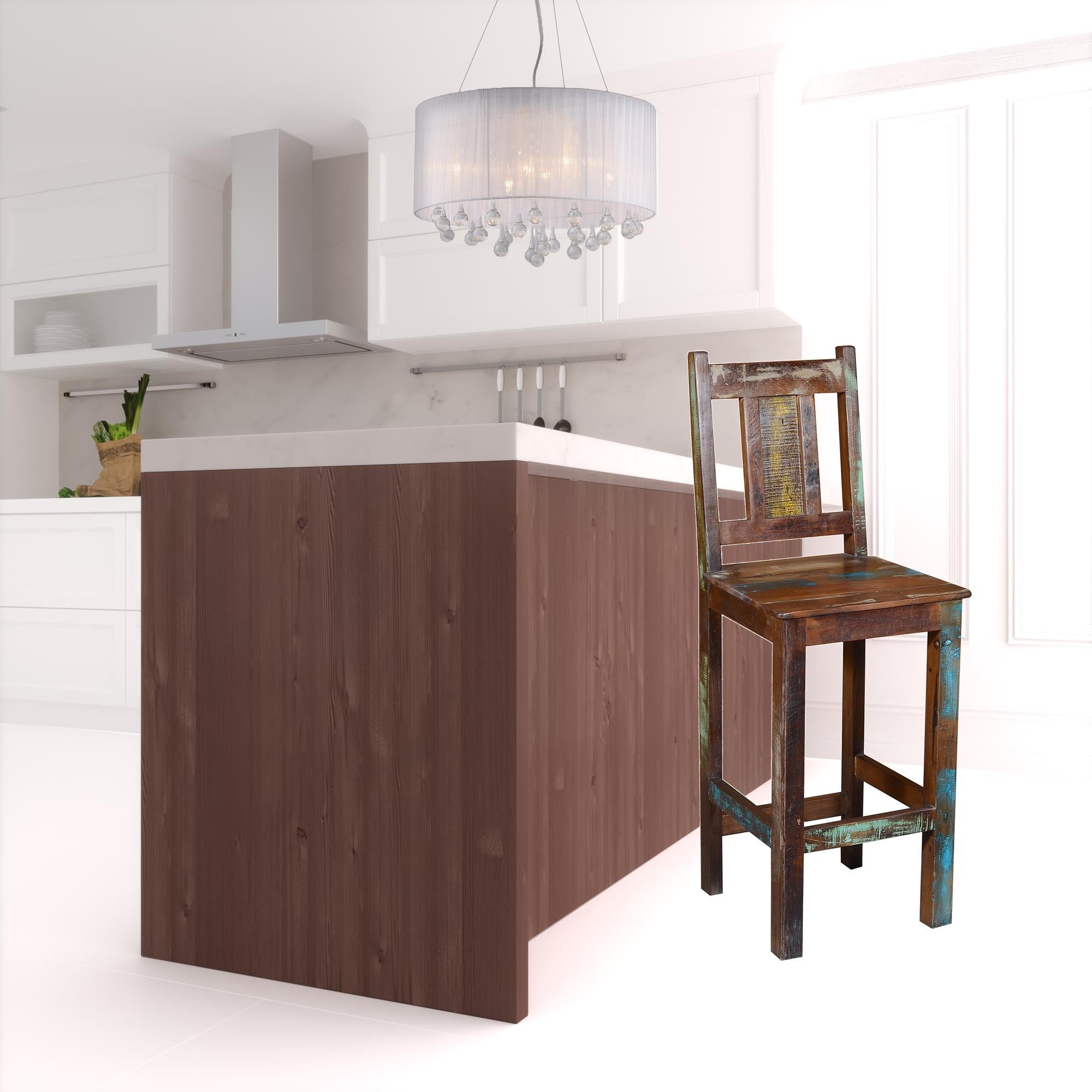30" Brown Solid Wood Bar Height Bar Chair - Homeroots - Flyclothing LLC