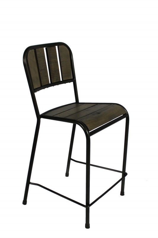 25" Brown And Black Iron Counter Height Bar Chair - Homeroots