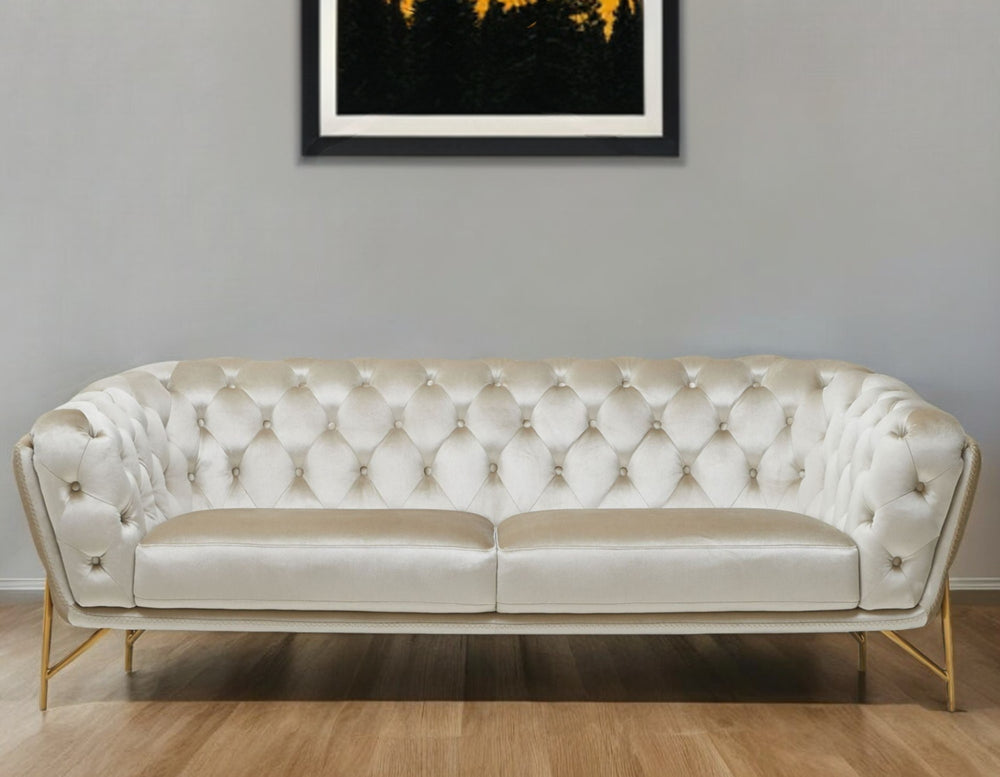 88" Beige Velvet Sofa With Gold Legs - Homeroots