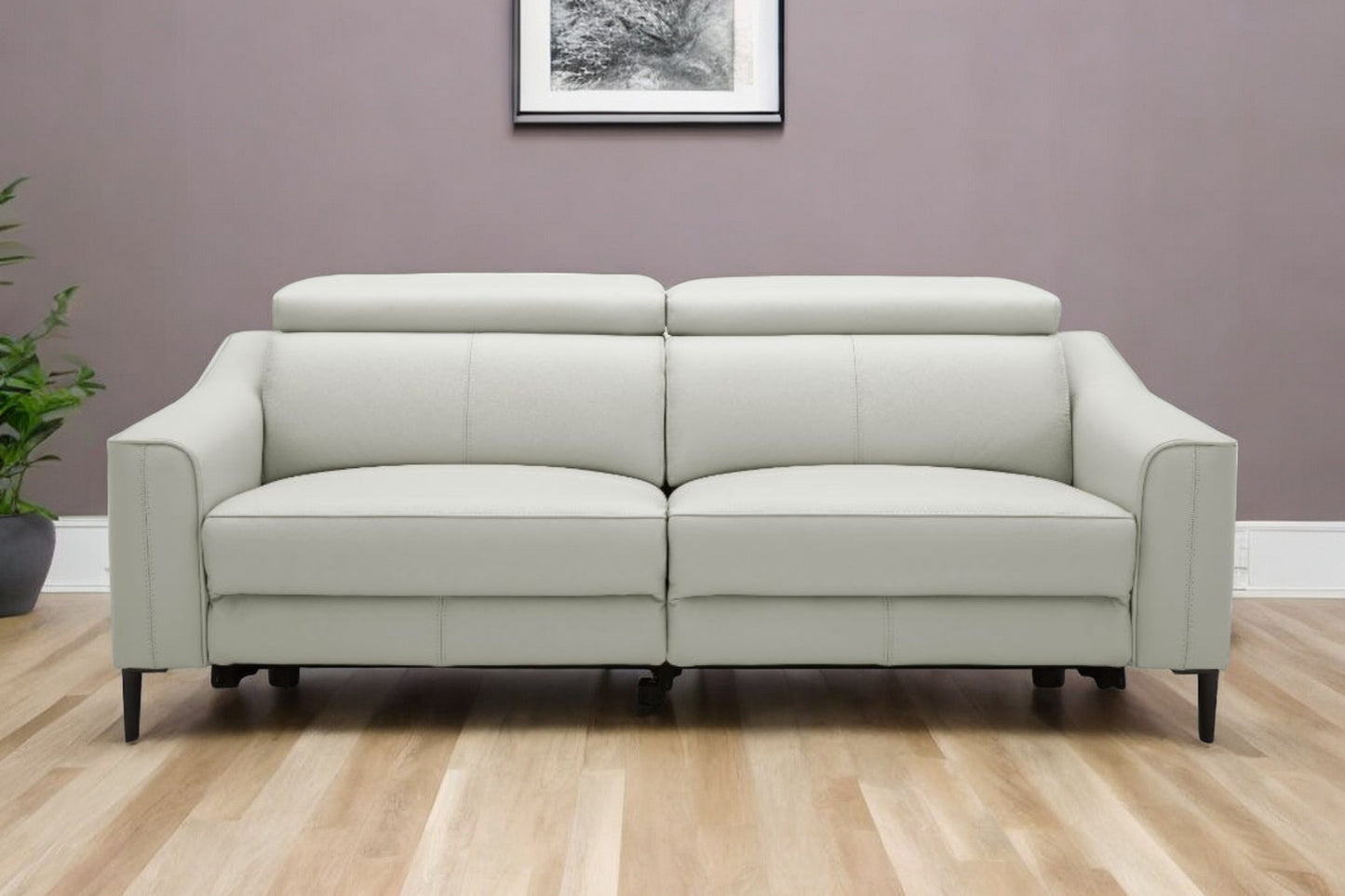 74" Gray Leather Reclining Sofa With Black Legs - Homeroots - Flyclothing LLC