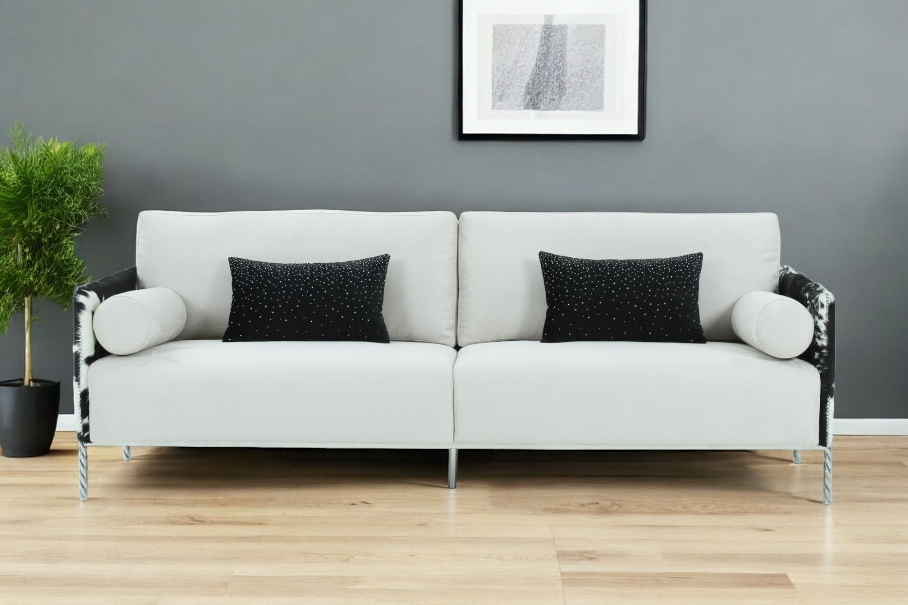 89" White Sofa And Toss Pillows With Silver Legs - Homeroots - Flyclothing LLC