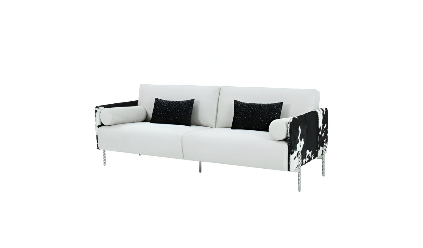 89" White Sofa And Toss Pillows With Silver Legs - Homeroots - Flyclothing LLC