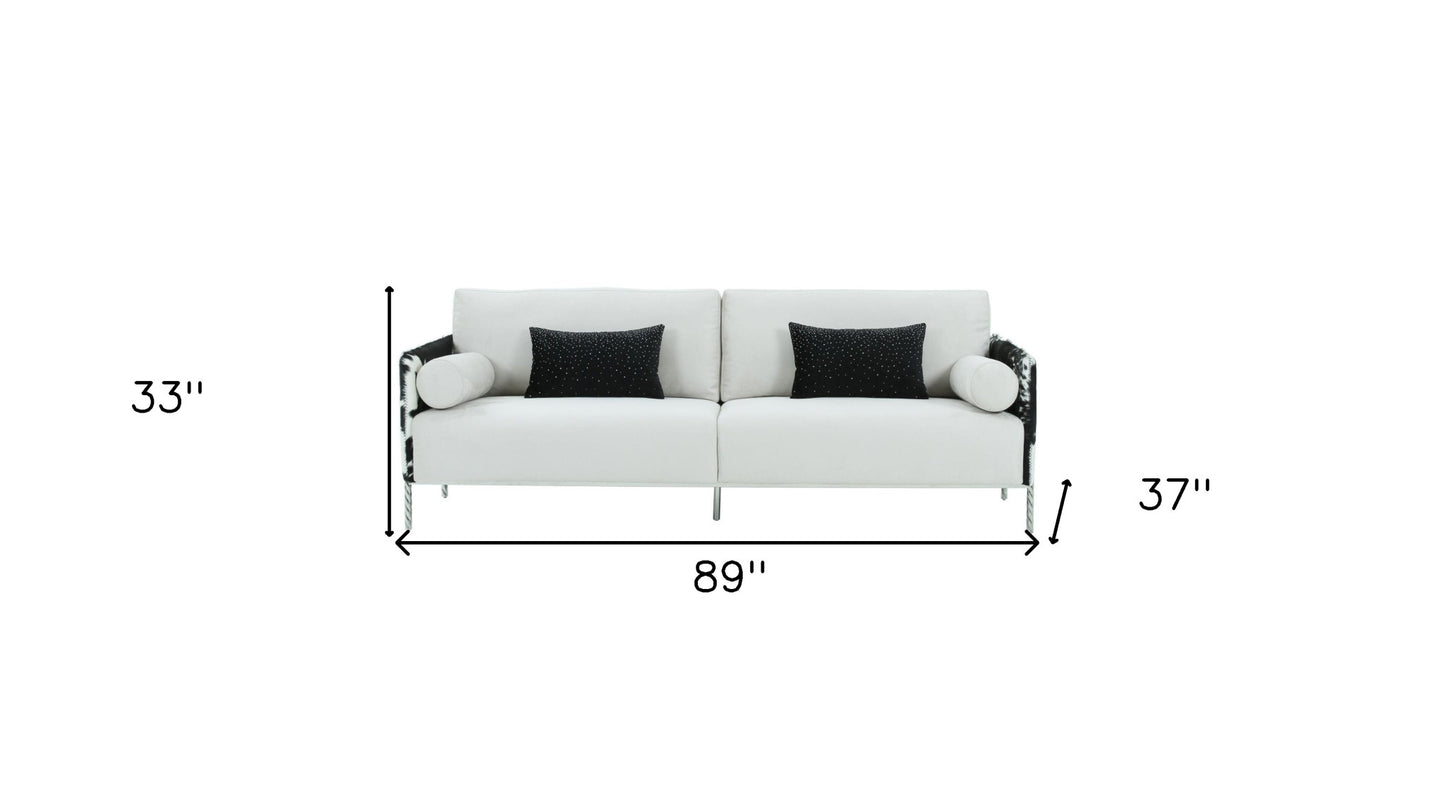 89" White Sofa And Toss Pillows With Silver Legs - Homeroots - Flyclothing LLC