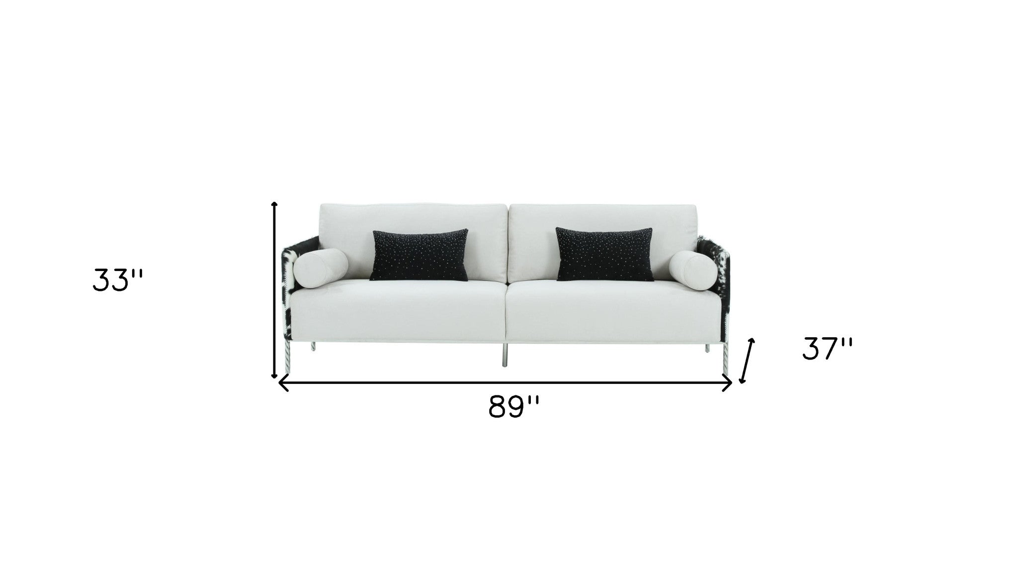 89" White Sofa And Toss Pillows With Silver Legs - Homeroots - Flyclothing LLC
