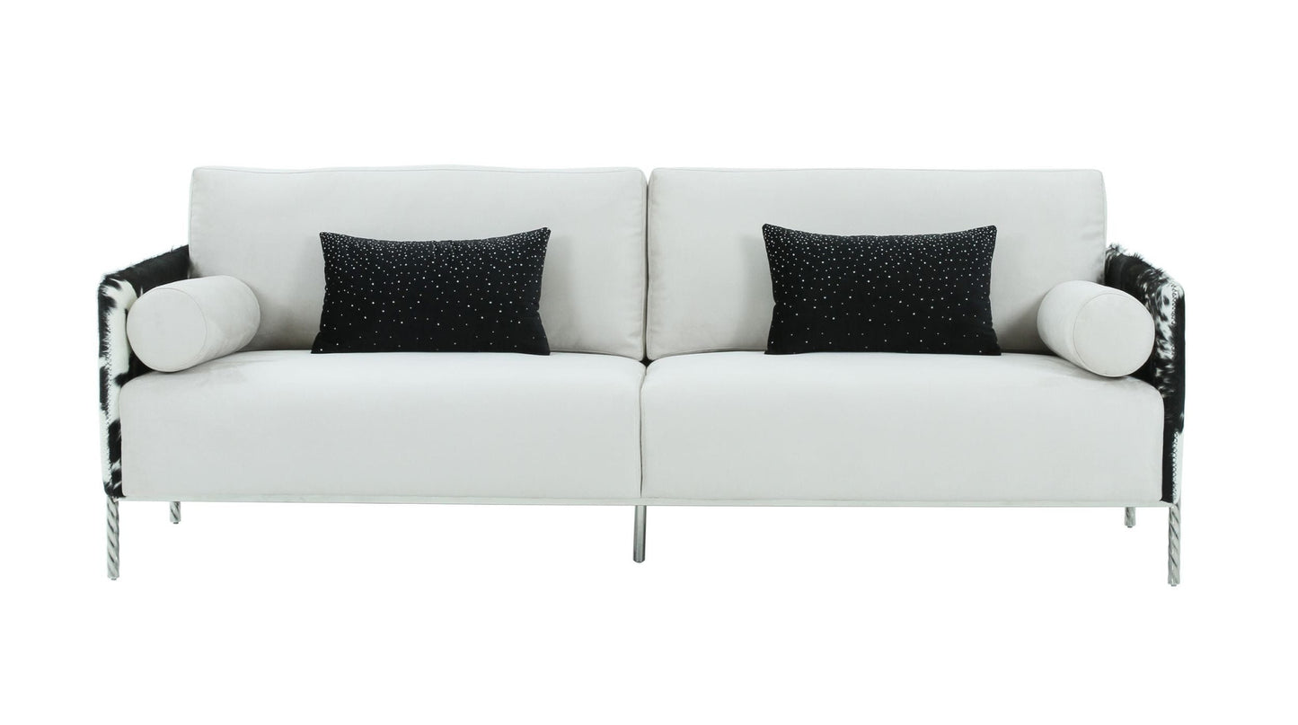 89" White Sofa And Toss Pillows With Silver Legs - Homeroots - Flyclothing LLC