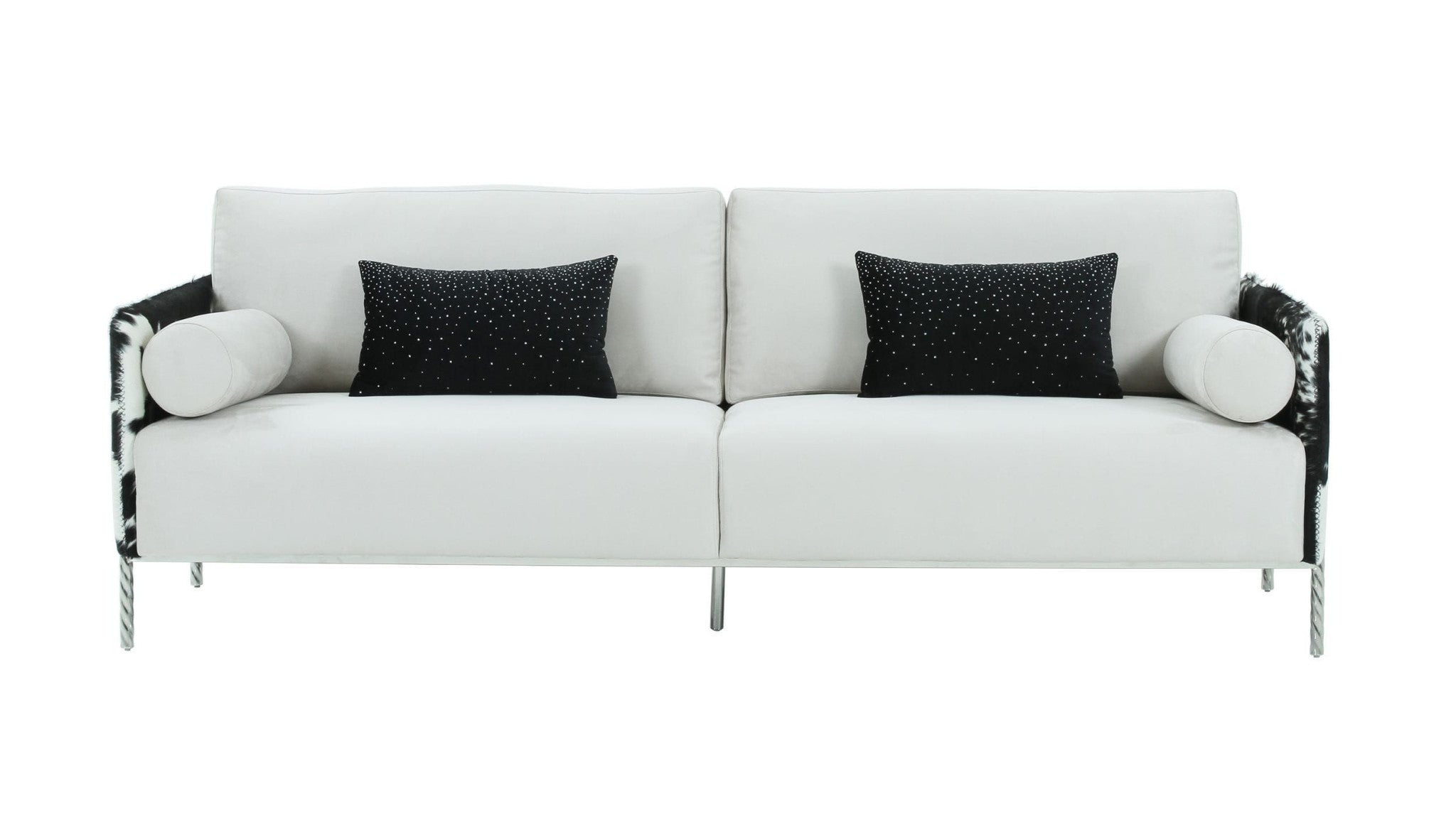 89" White Sofa And Toss Pillows With Silver Legs - Homeroots - Flyclothing LLC