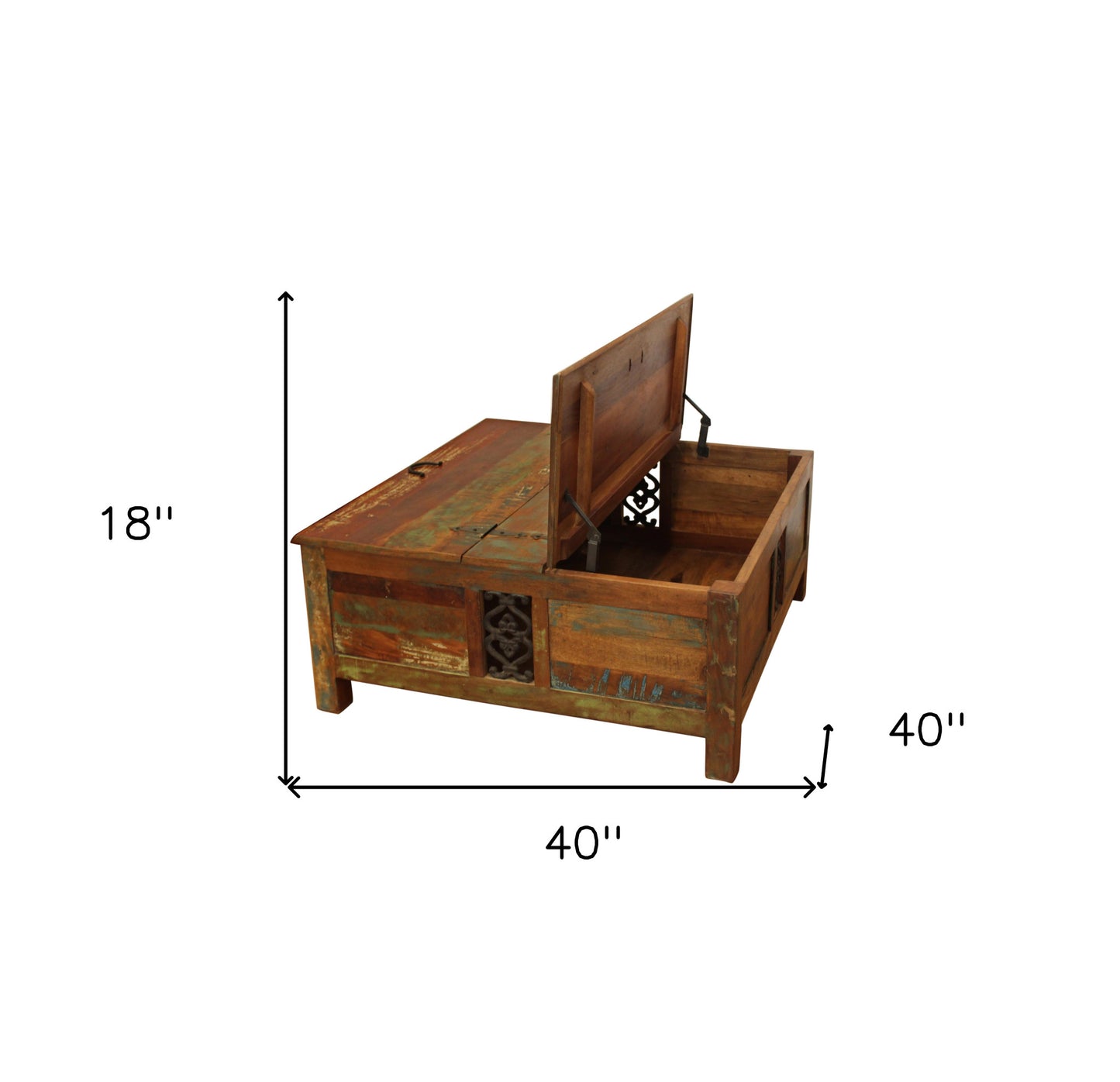 40" Rustic Brown Reclaimed Wood Square Lift Top Coffee Table - Homeroots - Flyclothing LLC