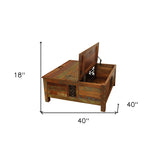 40" Rustic Brown Reclaimed Wood Square Lift Top Coffee Table - Homeroots - Flyclothing LLC