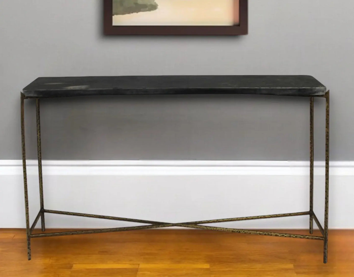 48" Black and Gold Stone Frame Console Table - Homeroots - Flyclothing LLC