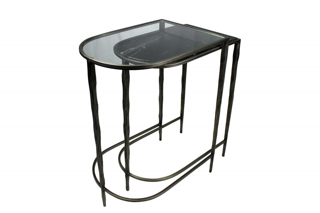 Set of Two 25" Clear and Gold Glass Free Form Frame Console Table - Homeroots - Flyclothing LLC