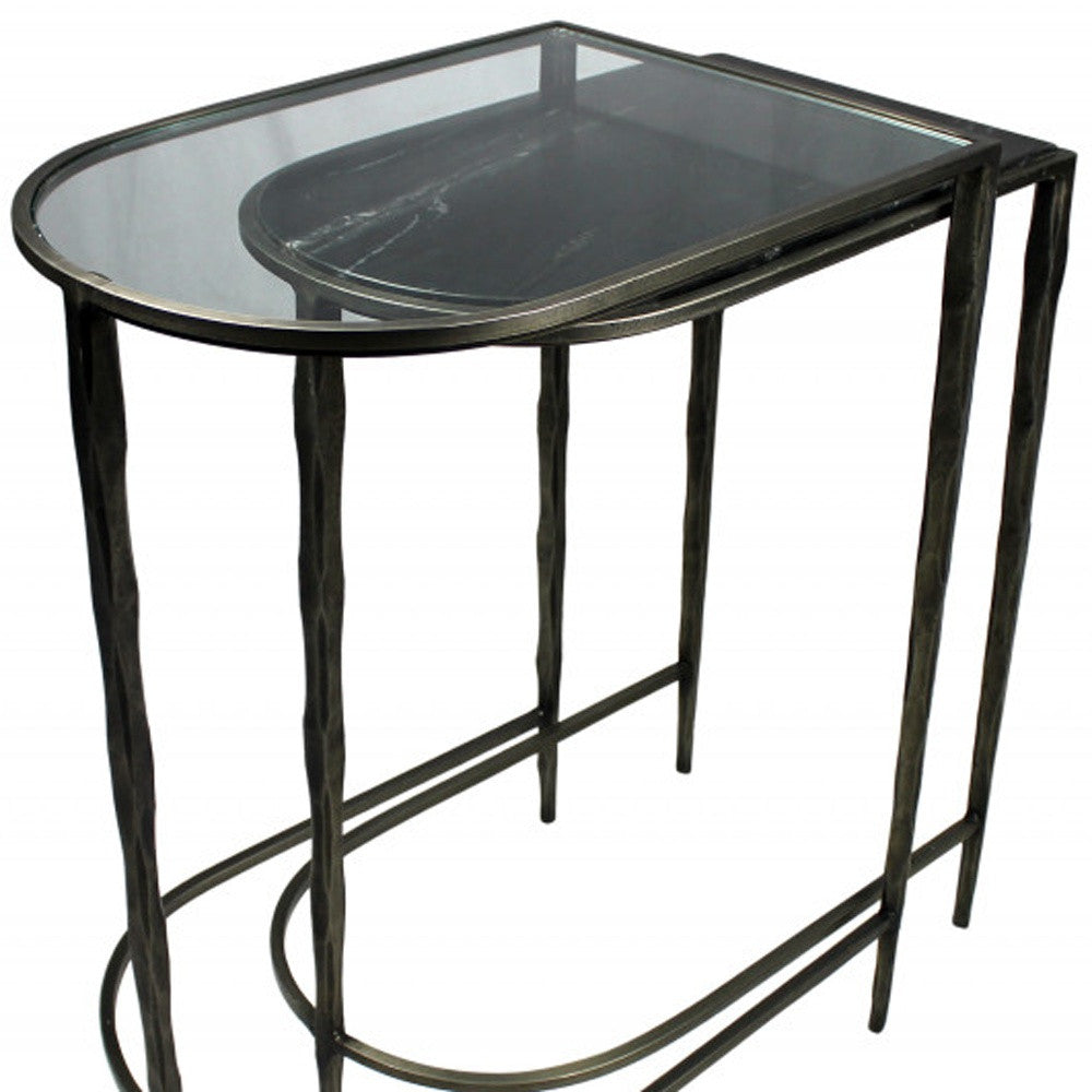 Set of Two 25" Clear and Gold Glass Free Form Frame Console Table - Homeroots - Flyclothing LLC