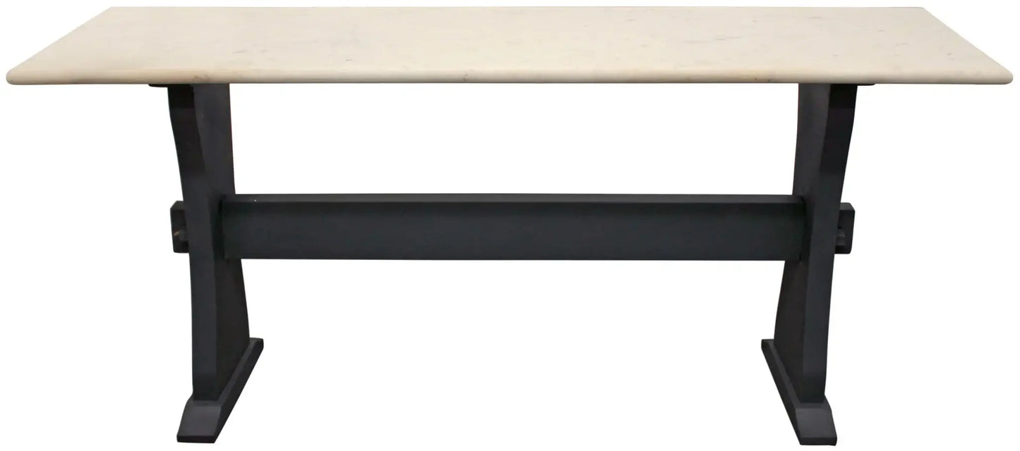 70" Ivory and Black Genuine Marble Trestle Console Table - Homeroots - Flyclothing LLC