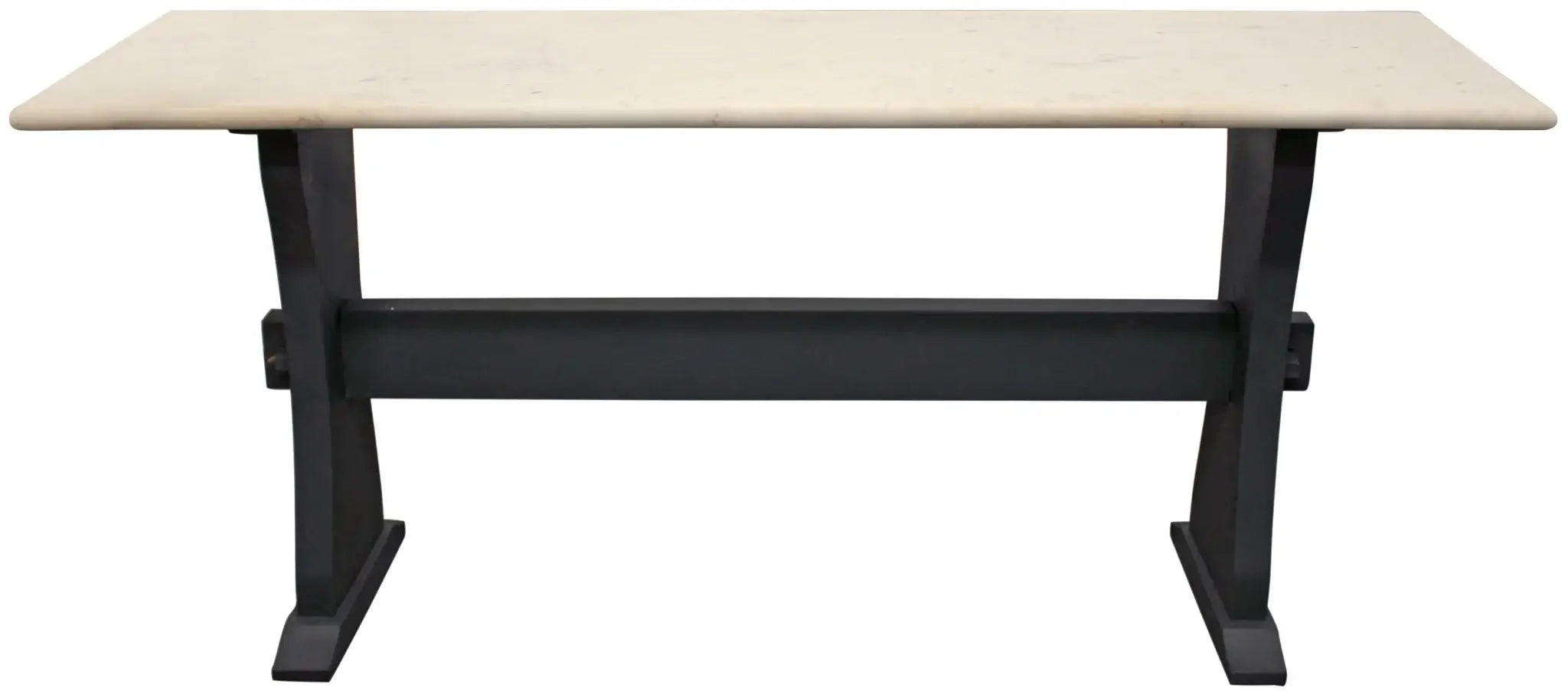 70" Ivory and Black Genuine Marble Trestle Console Table - Homeroots - Flyclothing LLC