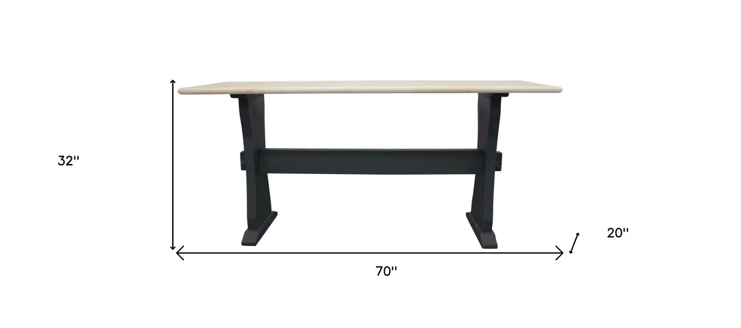 70" Ivory and Black Genuine Marble Trestle Console Table - Homeroots - Flyclothing LLC
