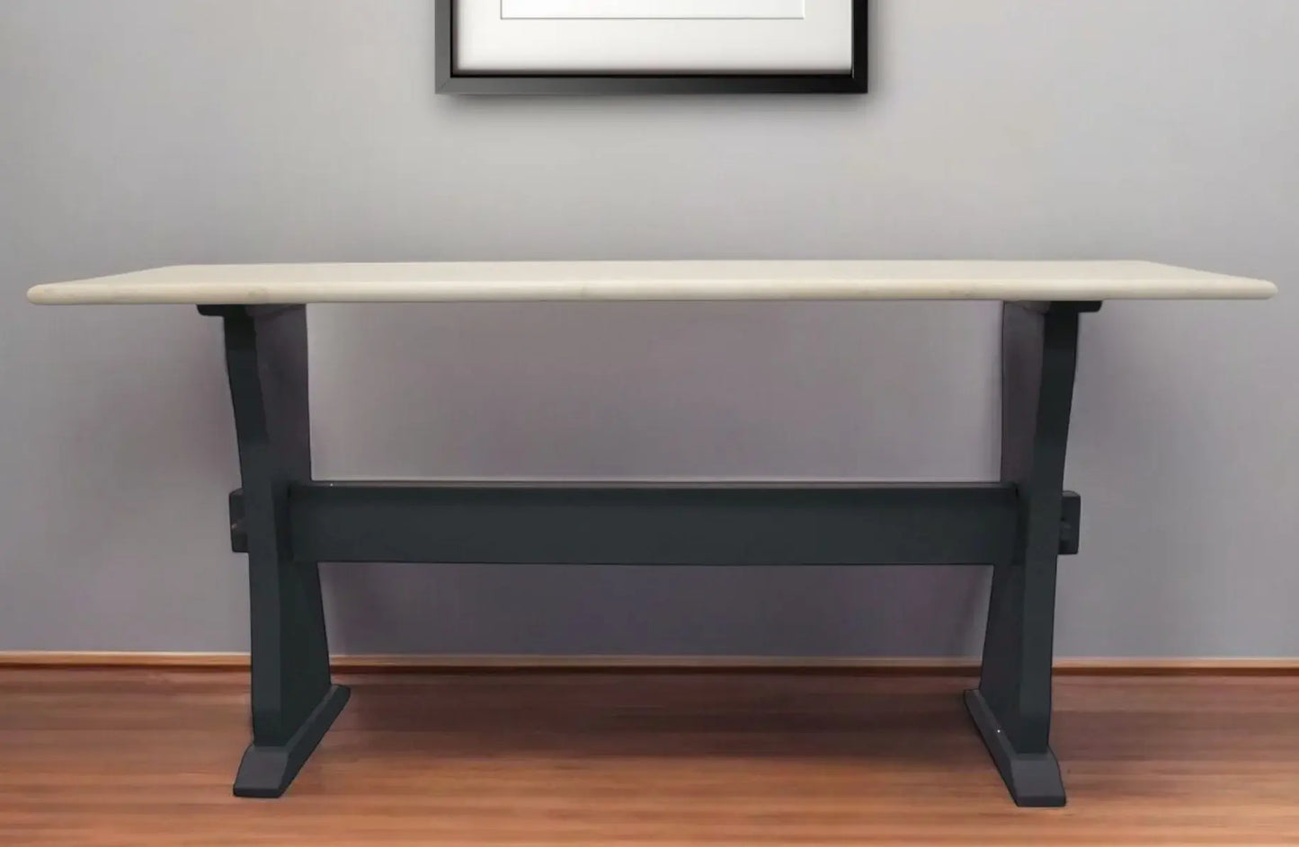 70" Ivory and Black Genuine Marble Trestle Console Table - Homeroots - Flyclothing LLC