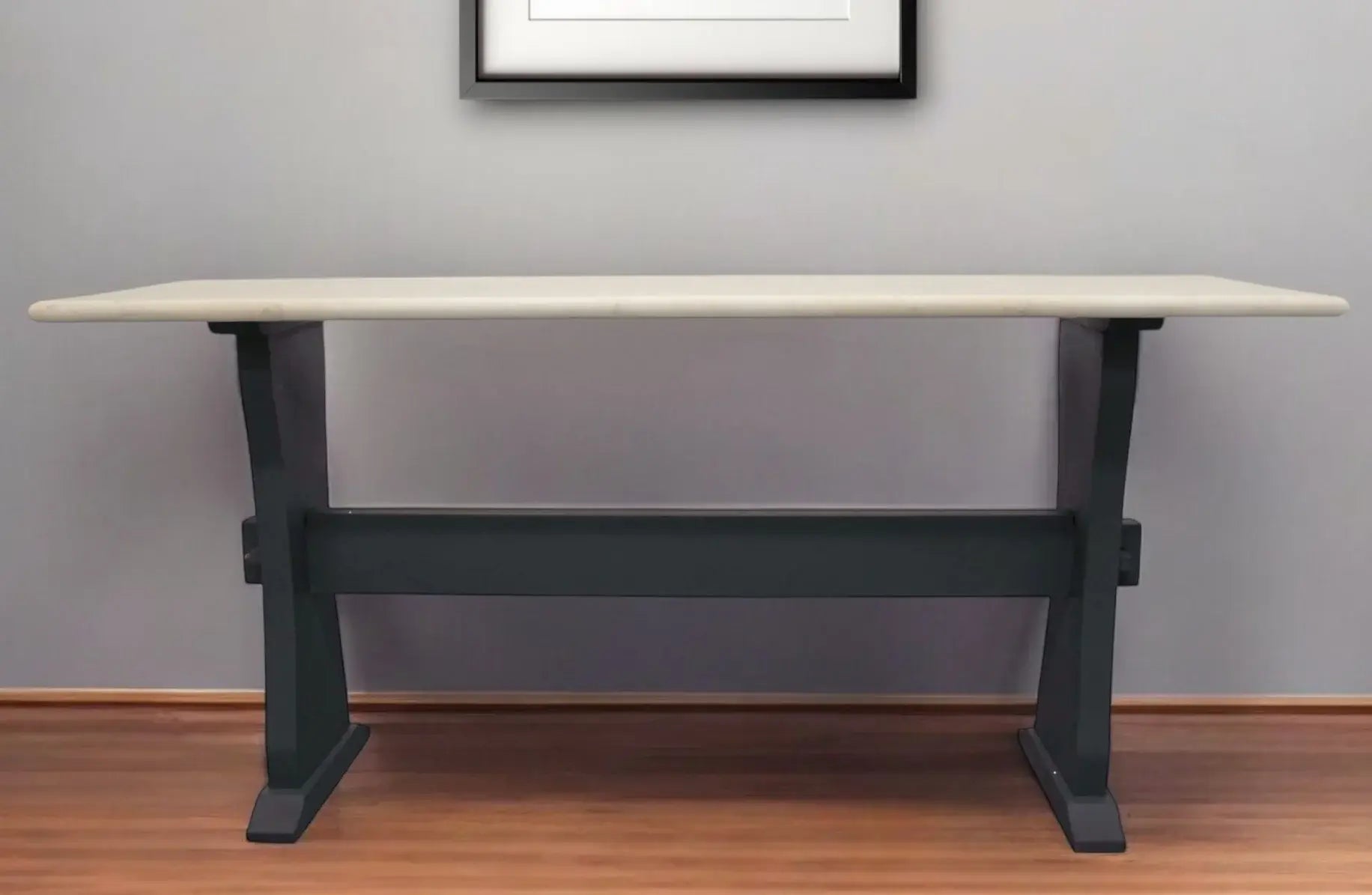 70" Ivory and Black Genuine Marble Trestle Console Table - Homeroots - Flyclothing LLC