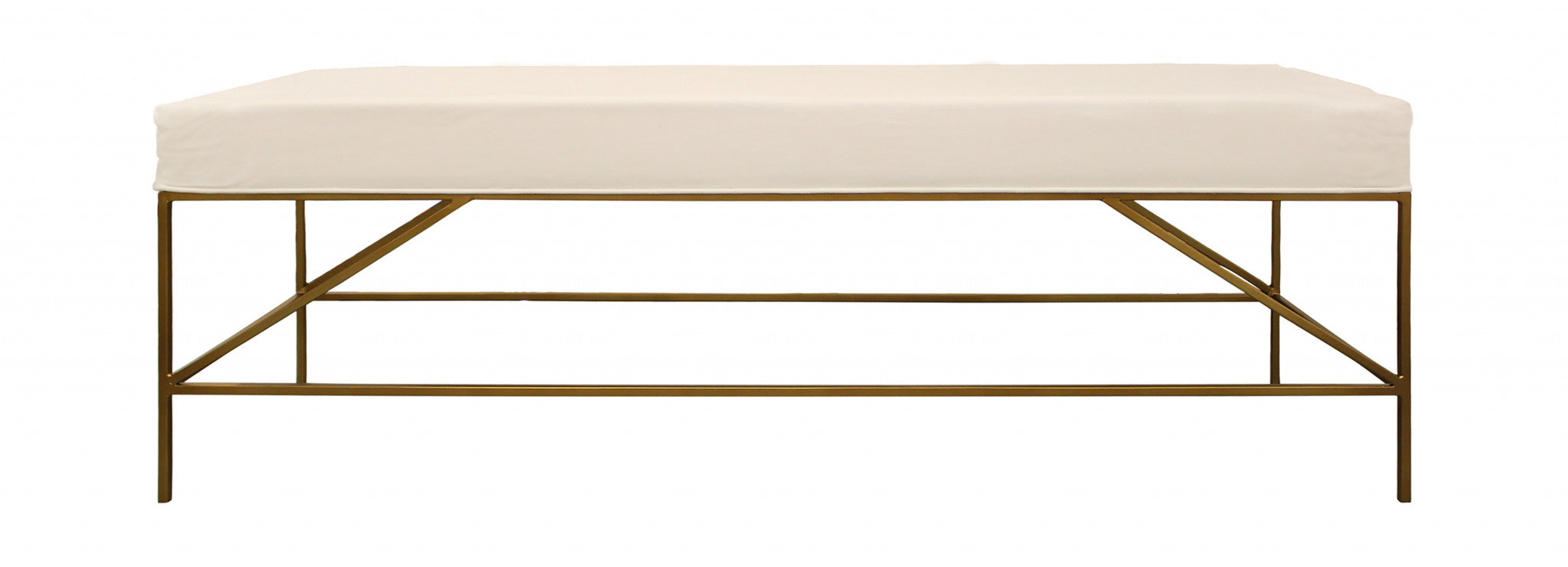 58" Ivory and Gold Upholstered Linen Bench - Homeroots - Flyclothing LLC