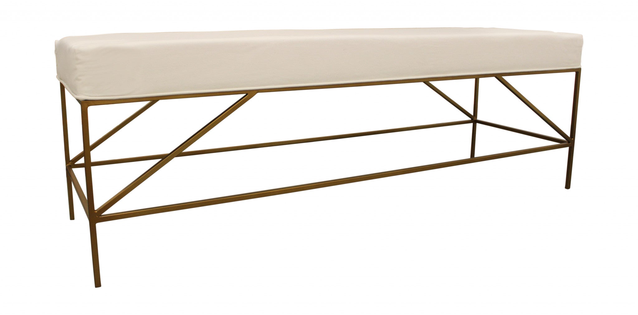 58" Ivory and Gold Upholstered Linen Bench - Homeroots - Flyclothing LLC