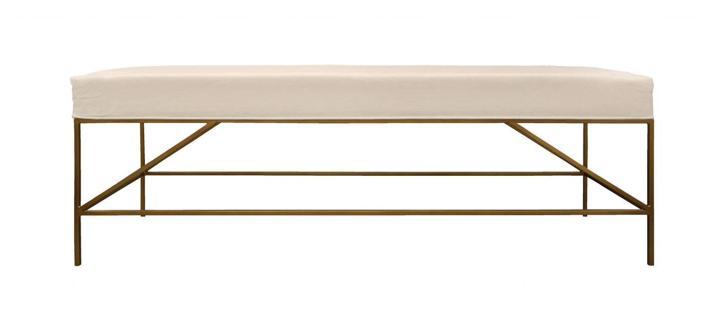 58" Ivory and Gold Upholstered Linen Bench - Homeroots - Flyclothing LLC
