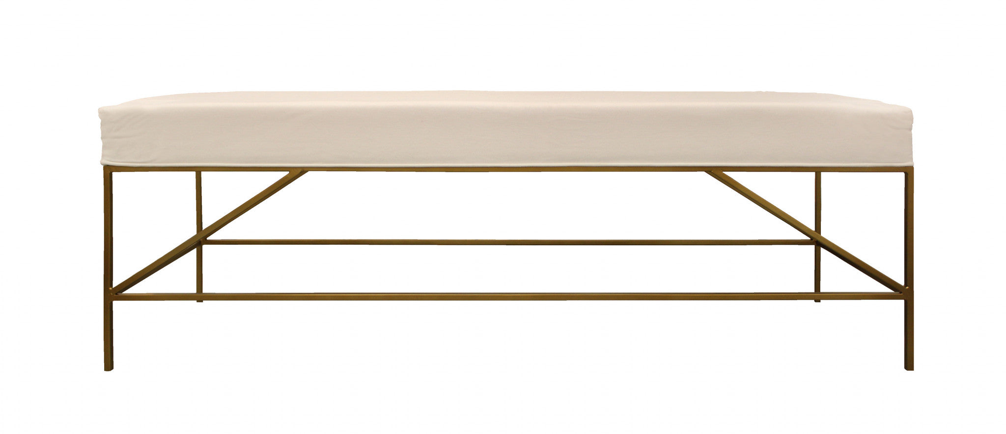 58" Ivory and Gold Upholstered Linen Bench - Homeroots - Flyclothing LLC