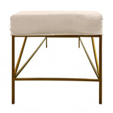 58" Ivory and Gold Upholstered Linen Bench - Homeroots