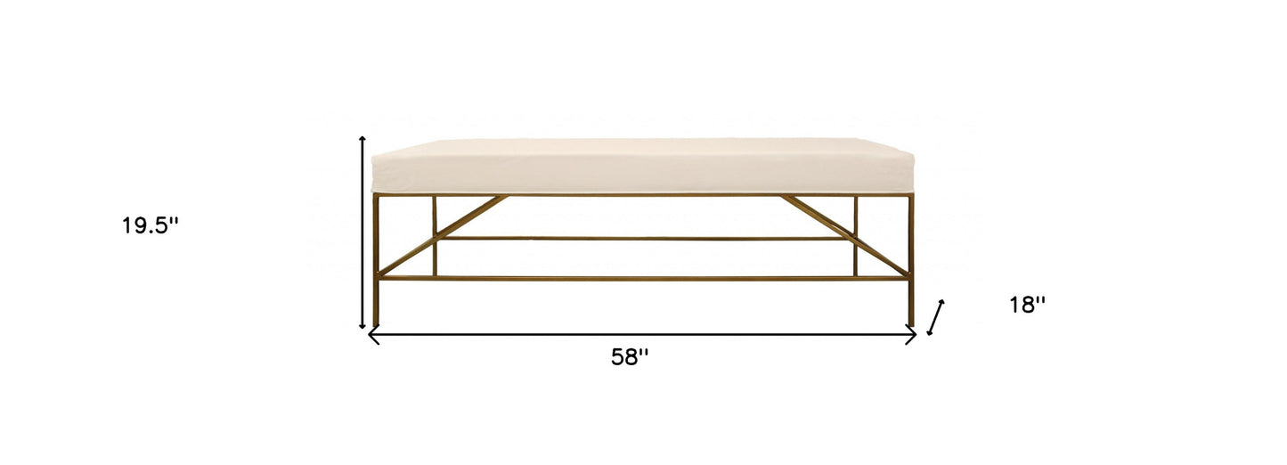 58" Ivory and Gold Upholstered Linen Bench - Homeroots - Flyclothing LLC