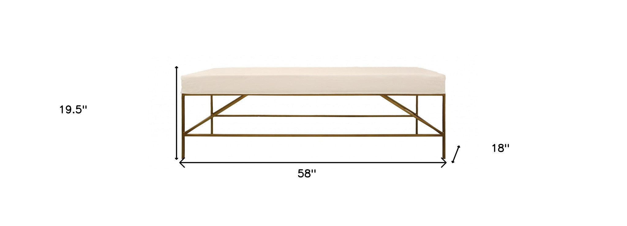 58" Ivory and Gold Upholstered Linen Bench - Homeroots - Flyclothing LLC