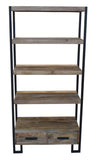 71" Brown Distressed Solid Wood Four Tier Etagere Bookcase with Two Drawers