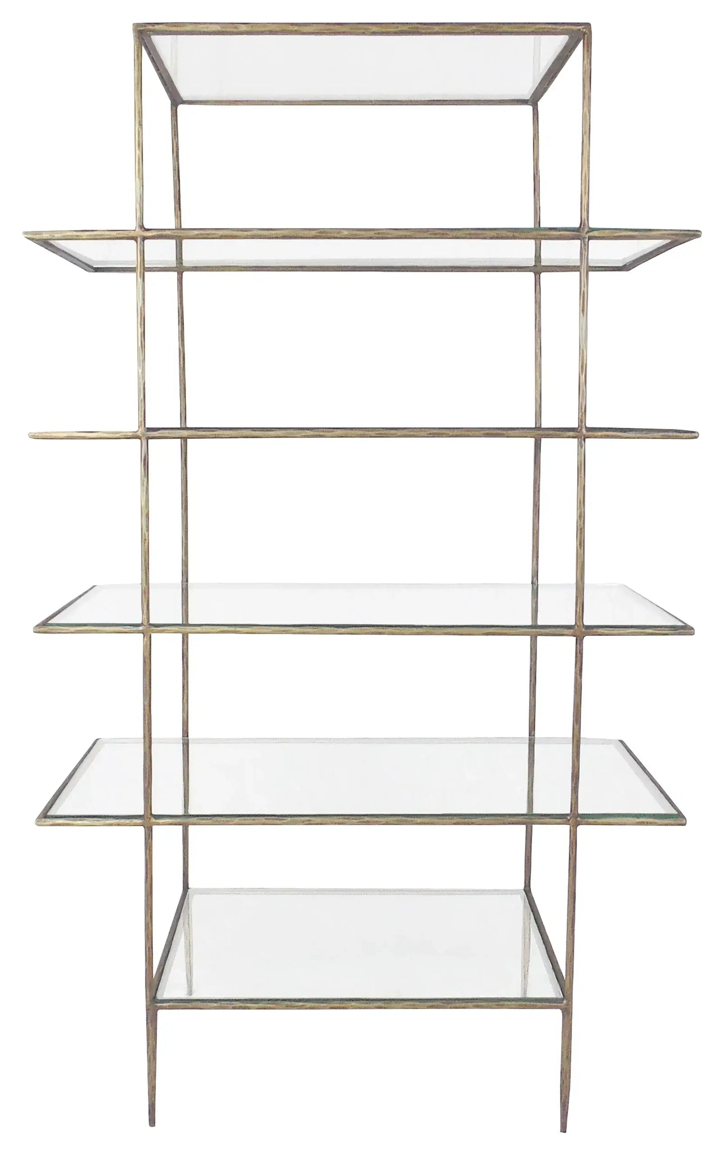 59" Brass Iron and Glass Five Tier Etagere Bookcase - Homeroots - Flyclothing LLC