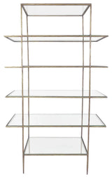 59" Brass Iron and Glass Five Tier Etagere Bookcase - Homeroots - Flyclothing LLC