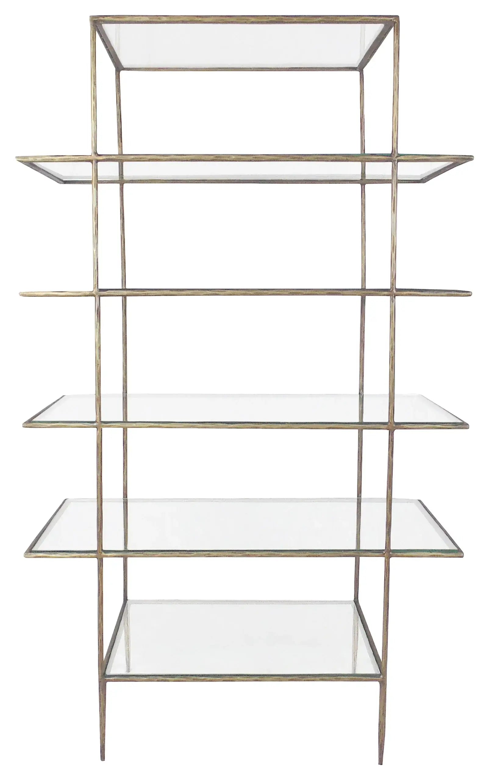59" Brass Iron and Glass Five Tier Etagere Bookcase - Homeroots - Flyclothing LLC